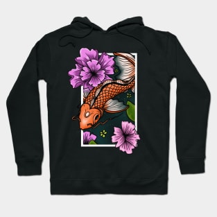 Koi Fish Swimming Through Water and Flowers Hoodie